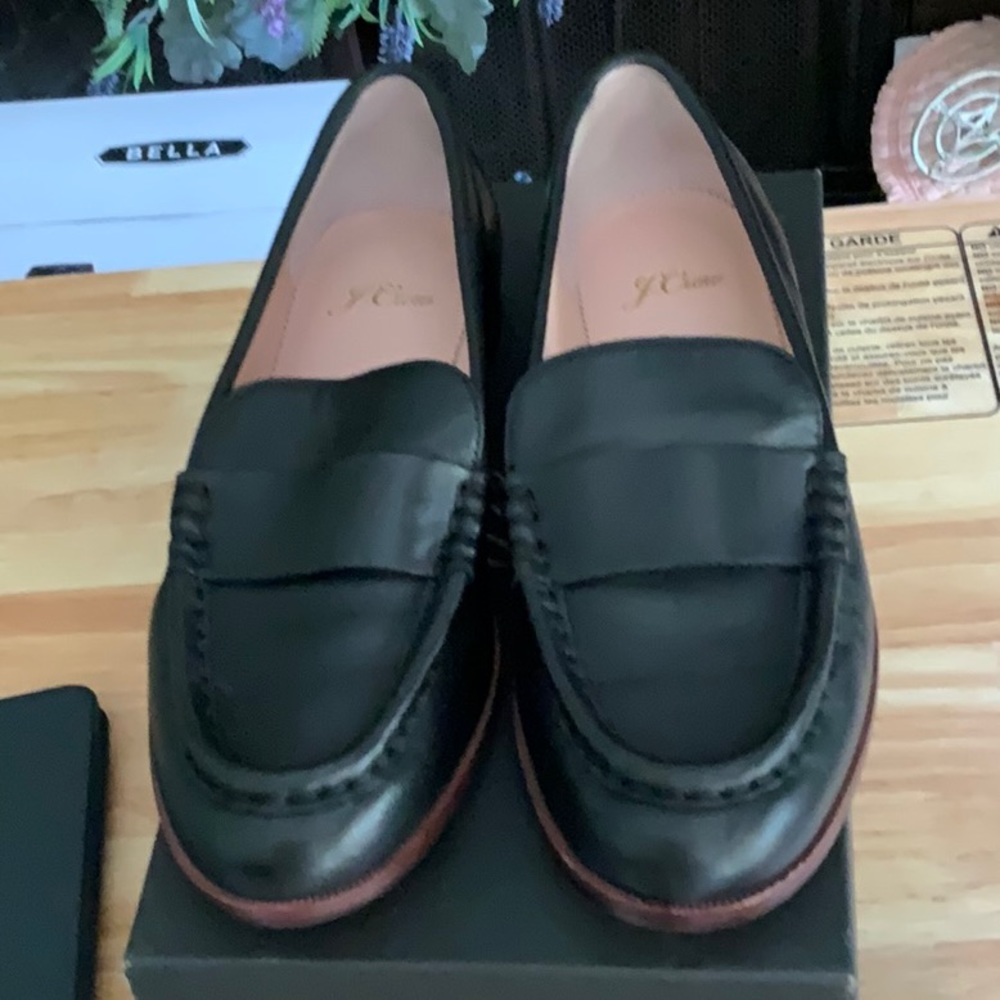 NIB J Crew Black Leather Penny Loafers Size 7